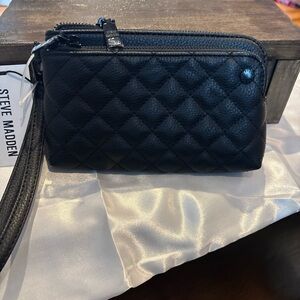 Steve Madden Quilted Black Wristlet